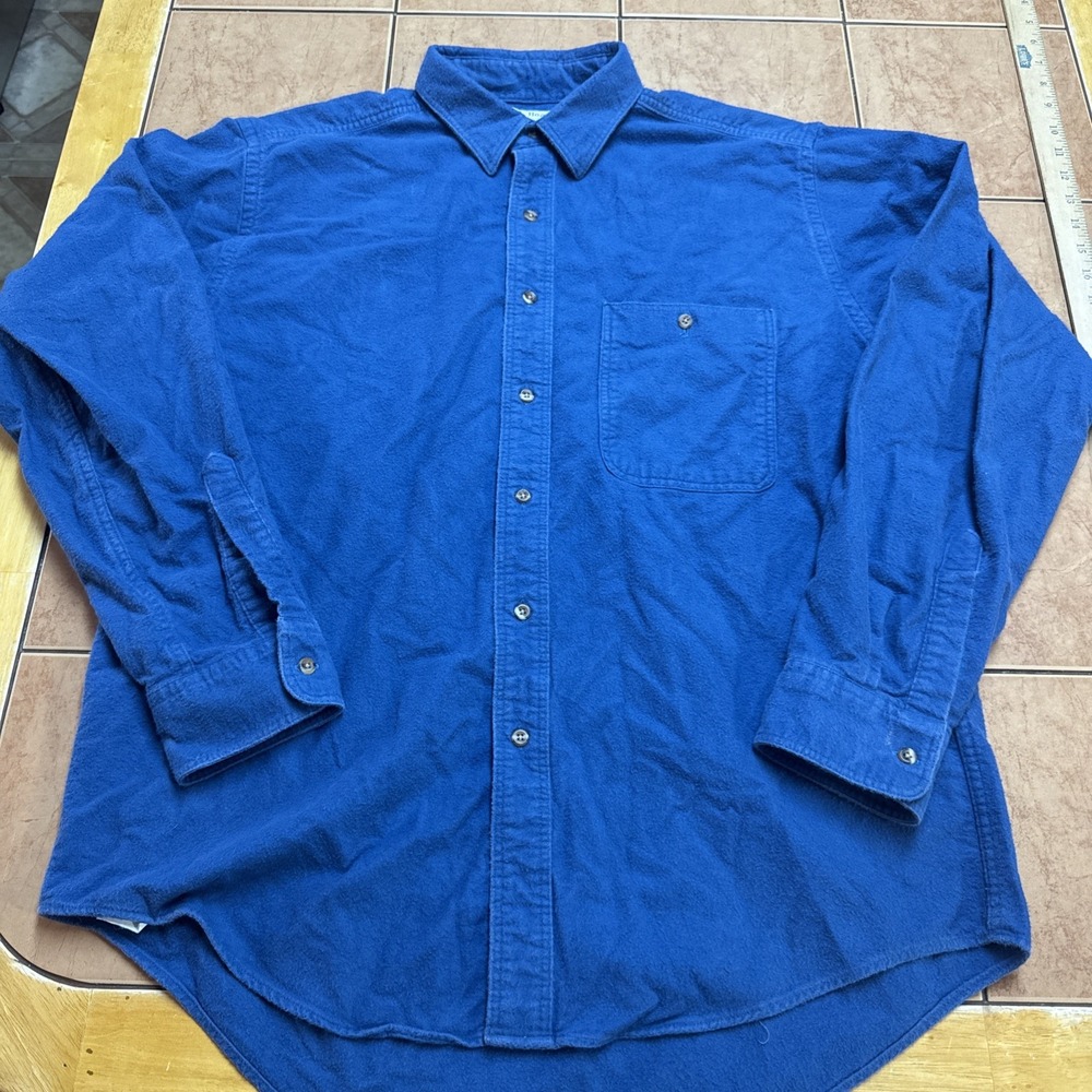 Vintage L.L Bean Chamois Flannel Teal Blue Shirt Sz Large Made In USA Freeport